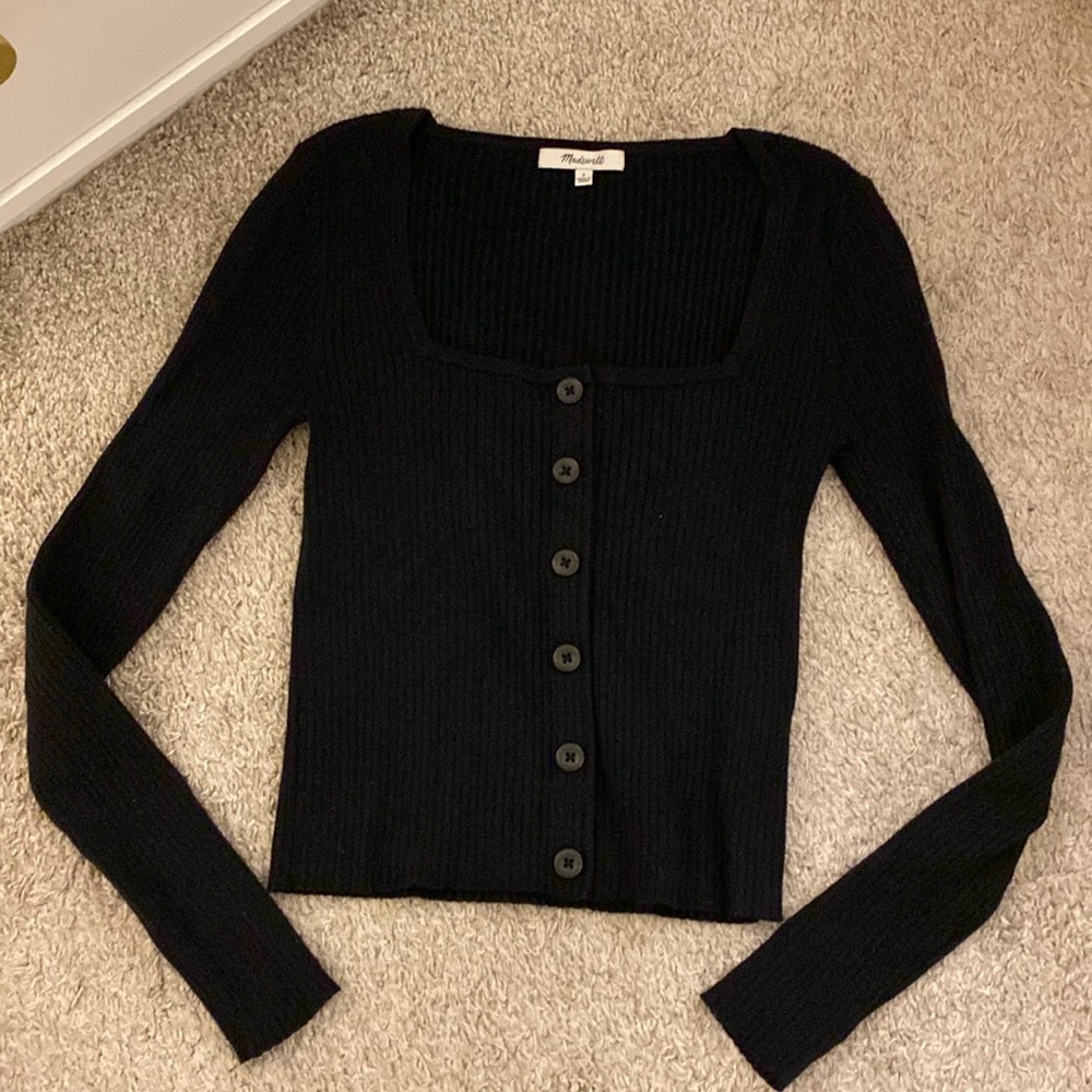 Madewell Black Button Front Sweater Long Sleeve Top